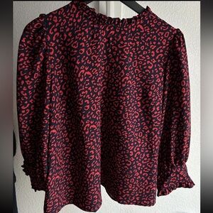 Walmart Scoop Red and Navy Blue Leopard Print Women's Top XL